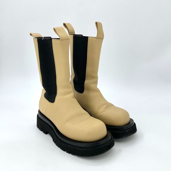 Bottega Veneta Womens Yellow Leather Platform Chelsea Boots Size 36 Mid-Calf Sty - Picture 5 of 9